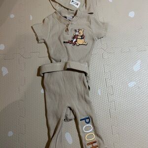 Disney Pooh Baby Beige Ribbed Outfit
